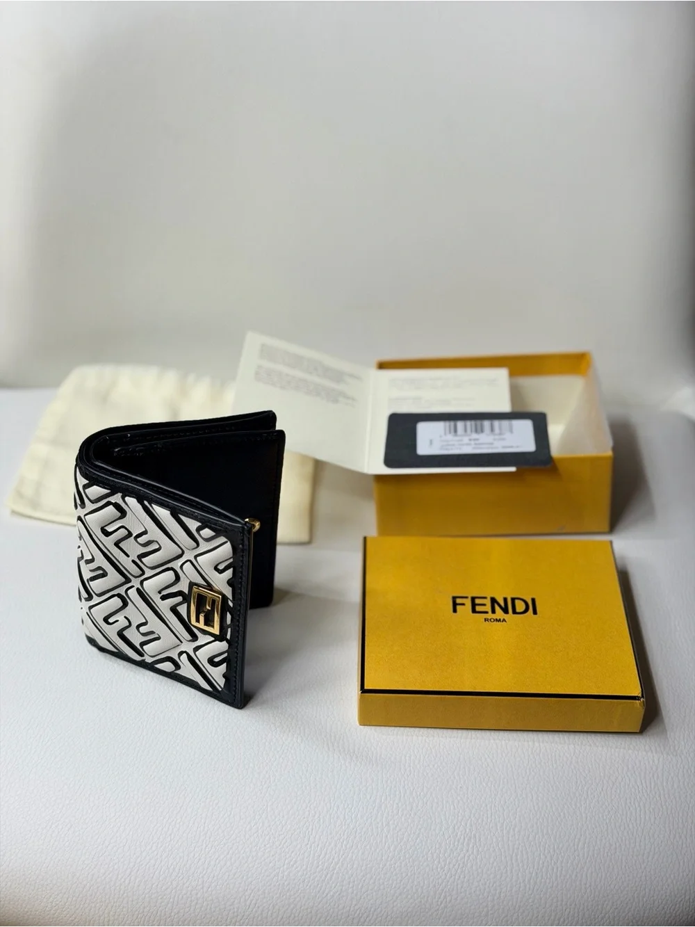 Discontinued Fendi Black & White FF Monogram Logo Leather Bifold Wallet Trendy
